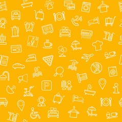 Hotel services, seamless background, dark yellow. 