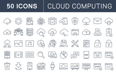 Fototapeta na wymiar Set Vector Flat Line Icons Cloud Service