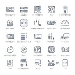 Set Vector Flat Line Icons Upgrading Computer