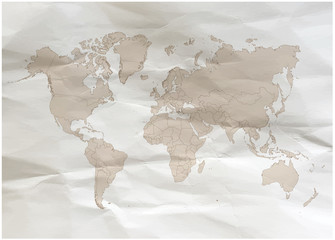 World map on paper. World map on papyrus. Vector illustration.
