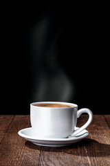 cup of coffee on a wooden