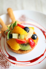 Mixed Fresh Fruit Tart with Strawberry Sauce