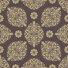 Seamless oriental ornament in the style of baroque. Traditional classic vector pattern. Brown and golden pattern
