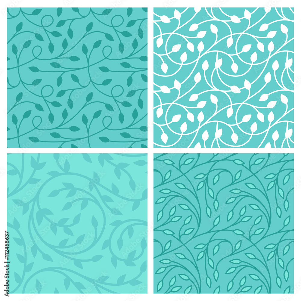 Poster Vector set of seamless patterns in trendy linear style with leav
