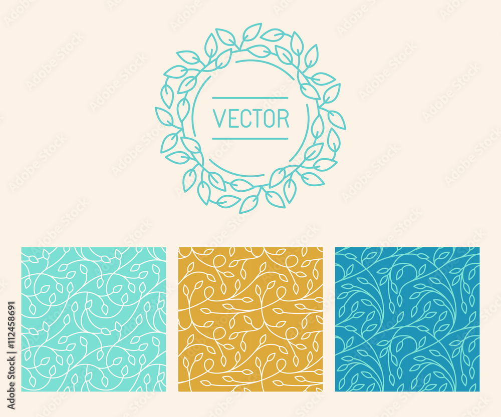 Poster Vector set of logo design templates, seamless patterns and signs