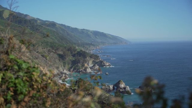 Zoom into beautiful coastline along Big Sur
