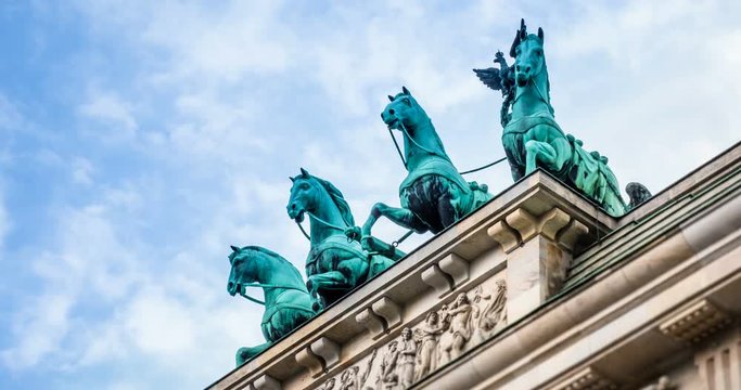 4K, Time Lapse, Closeup Onto Quadriga, , Brandenburg Gate, Berlin