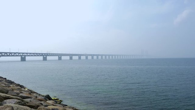 Öresund Bridge between Copenhagen and Malmö, world's longest cable-stayed bridge, Sweden, Europe