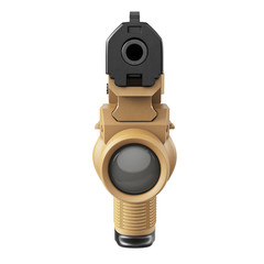 Gun military, police with flashlight, front view. 3D graphic
