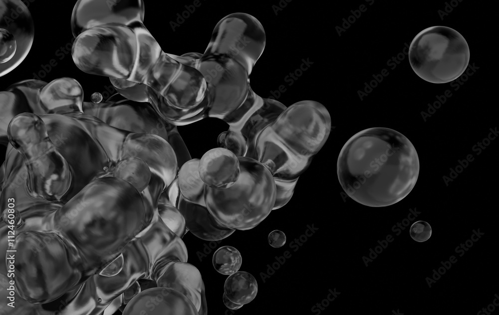 Poster abstract 3d rendering of chaotic liquid in empty space. background with dynamic fluid splash. design
