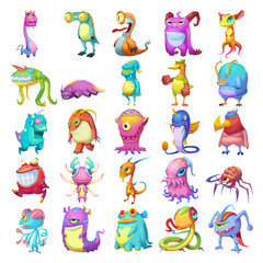 25 Colorful Monster Creature Character Design Set 1 isolated on White Background Realistic Fantasy Cartoon Style Character Story Game Card Sticker Design