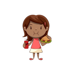 Girl eating hamburger and soda