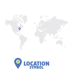 Location symbol. Map pointer, GPS location icon, world map.