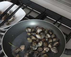 Pasta with seafood. Ingredients ad procedure. Italian cusine. Italian Style.