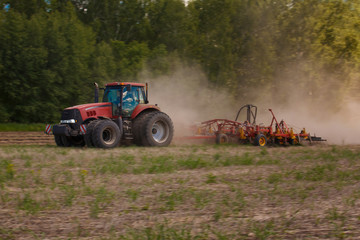 Naklejka premium Working Harvesting Combine in the Field of Wheat