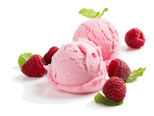 Ice cream with raspberry.