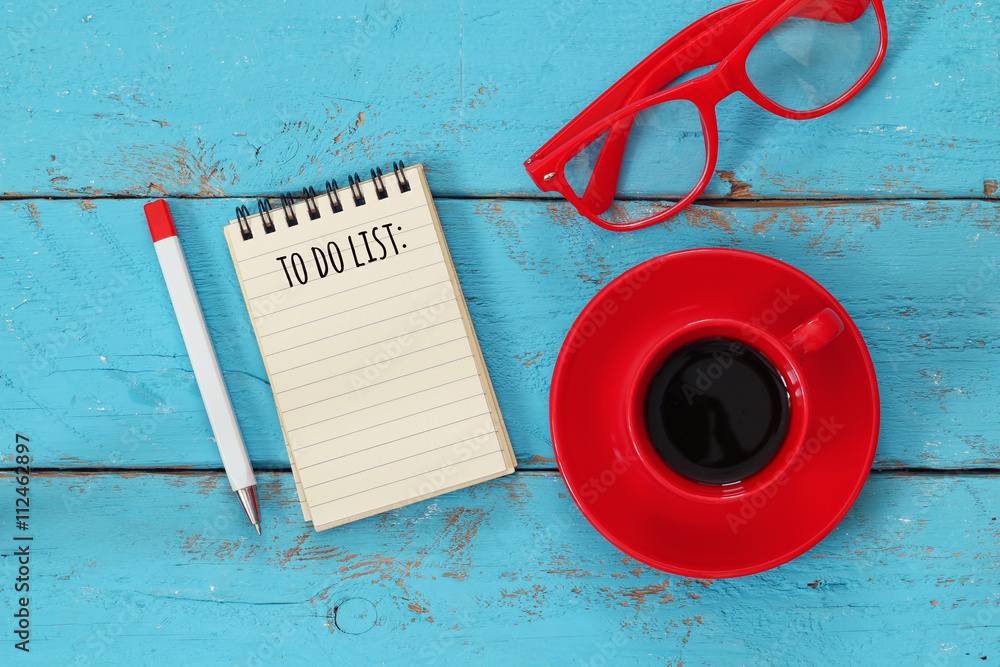 Aufkleber open notebook with blank pages on wooden table