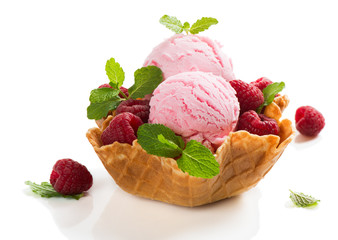     Pink ice cream with berries