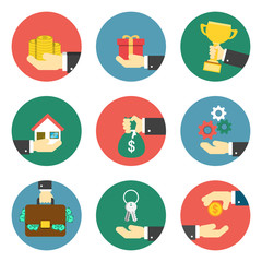 Hands with object icons