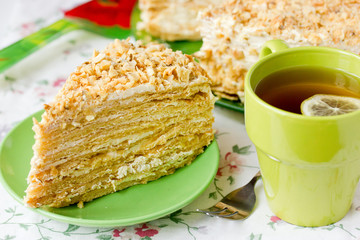 Cake Napoleon selective focus
