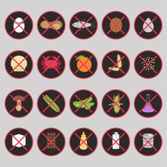 Vector set of warning labels for food allergens