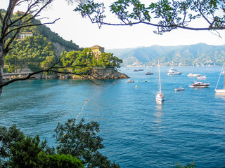 The famous scenic road between Portofino and Santa Margherita Ligure where you can find some of the most beautiful villas in the area and spectacular overlook. Province of Genoa in Liguria, Italy.