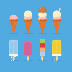 Summer Ice Cream with cone and popsicle