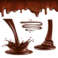 Liquid chocolate. Splashes and drops.