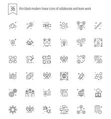 36 thin black modern linear icons of collaborate and teamwork fo