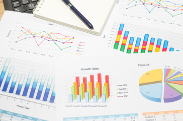 growth rate of Sale analysis report show success result as charts and graphs on document paperwork, corporate financial and business concepts