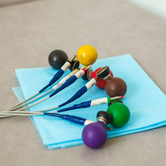 ECG sensors suction device on the table in the clinic.