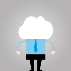 man with cloud instead of head on gray background