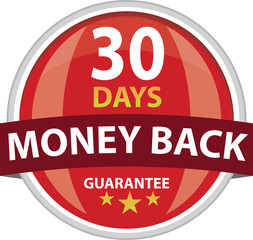 30 day money back badge. Vector illustration in flat style.