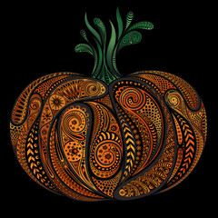 Beautiful colored vector pumpkin patterns Halloween on black background

