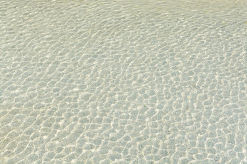 transparent water ripple and sunlight glare on white sand