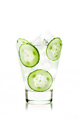 Drink with cucumber on the white background 