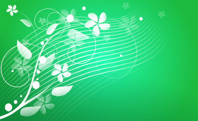 Green abstract background with floral ornaments