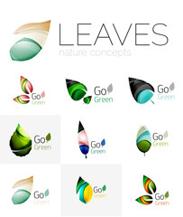 Futuristic design eco leaf logo set