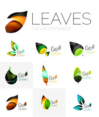Futuristic design eco leaf logo set