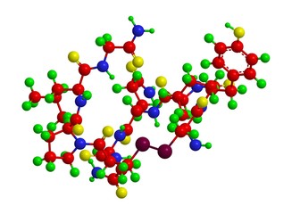 Molecular structure of Oxytocin, 3D rendering