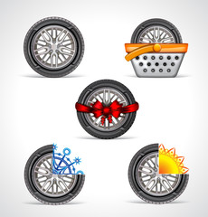 Set of tire icons for the interface of  internet shop or another ad promotion of the tires 
