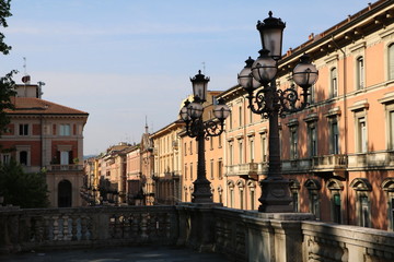 Fototapeta na wymiar Houses and Street of Bologna, Italy