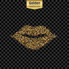 Gold glitter vector icon of mouth isolated on background. Art creative concept illustration for web, glow light confetti, bright sequins, sparkle tinsel, abstract bling, shimmer dust, foil