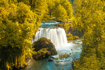     Waterfall on Korana river canyon and beautiful village of Rastoke near Slunj in Croatia 