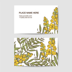 visit card template with senna  flowers for florist salon - obrazy, fototapety, plakaty