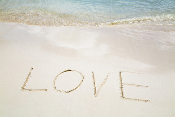 The Word Love On A White Beach