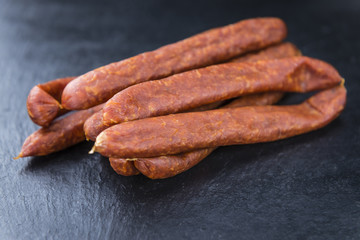 Slate slab with a Mettwurst (German cuisine)