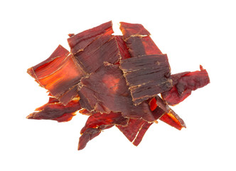 Hardwood smoked beef jerky on a white background