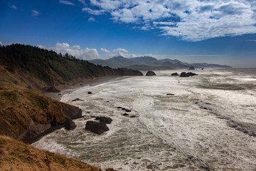 Coastline view from Ecola State Park to Cannon Beach in Oregon.