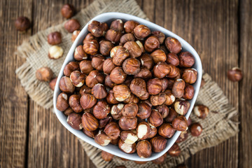 Hazelnut Kernels (selective focus; close-up shot)